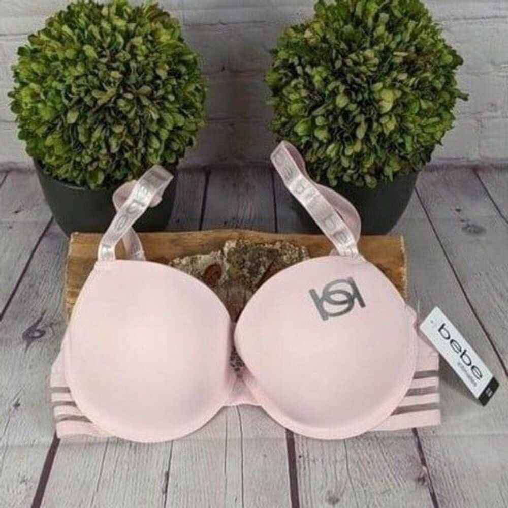 NWT Bebe Logo Pink Mesh-Band Underwire Push-Up Bra